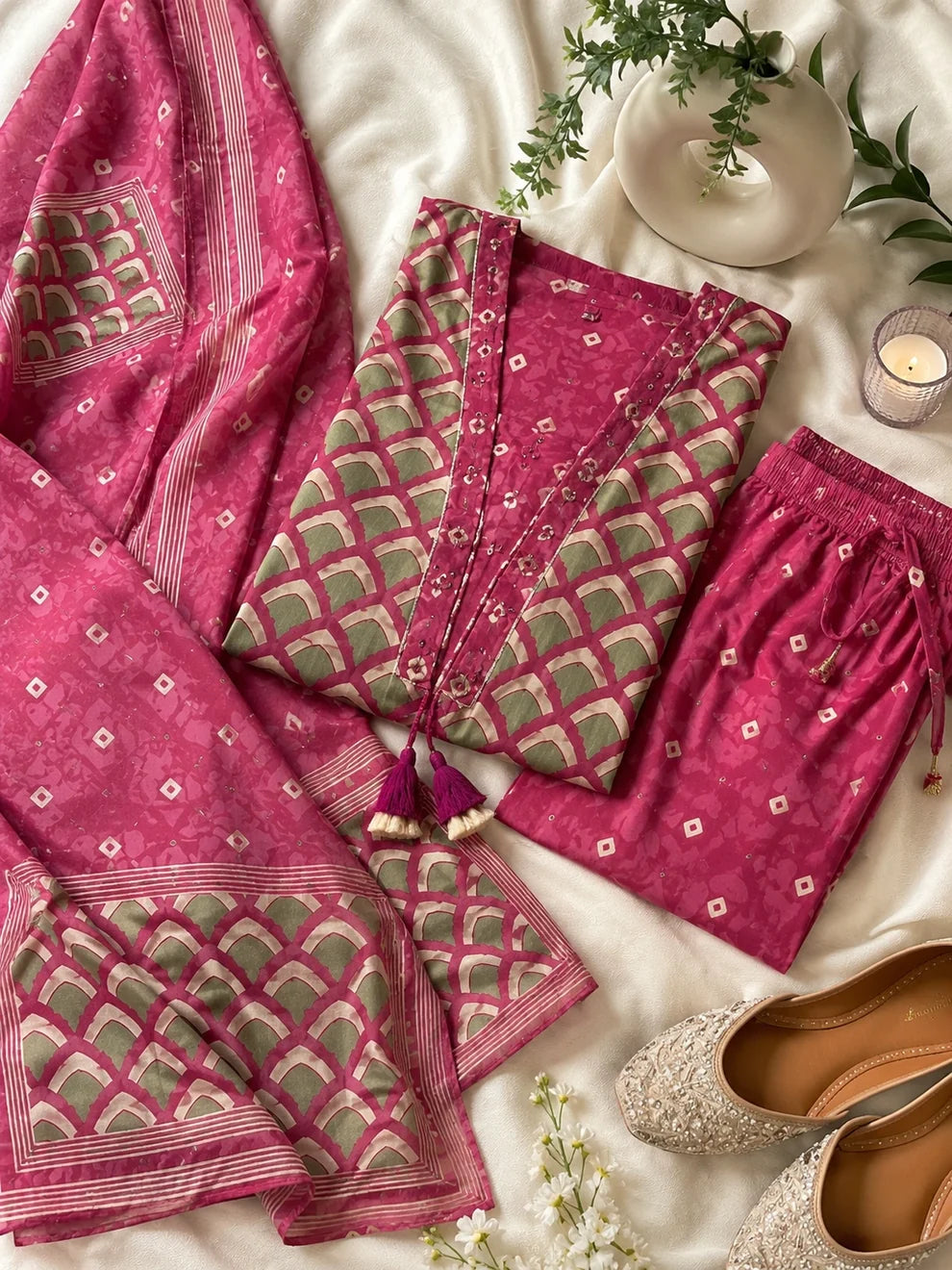 Dusty Pink Cotton Printed Suit Set