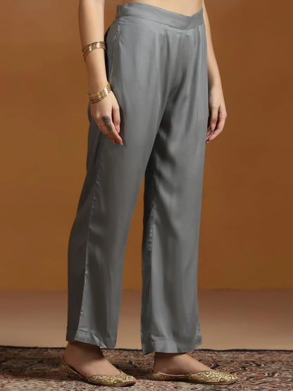 Women Viscose Jacquard Steel Blue Kurta Comfort Pant Dupatta