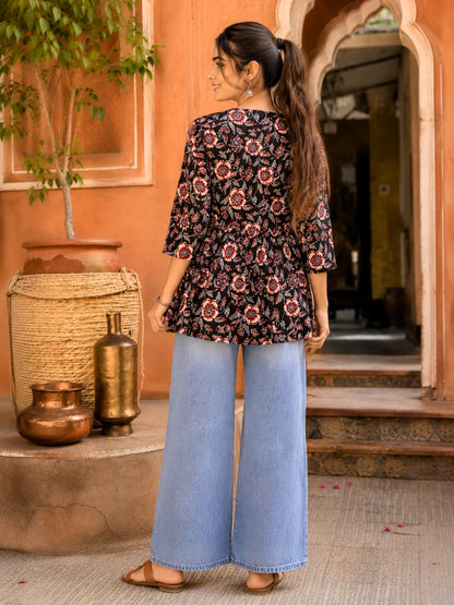 Black-Red Flared Short Kurti