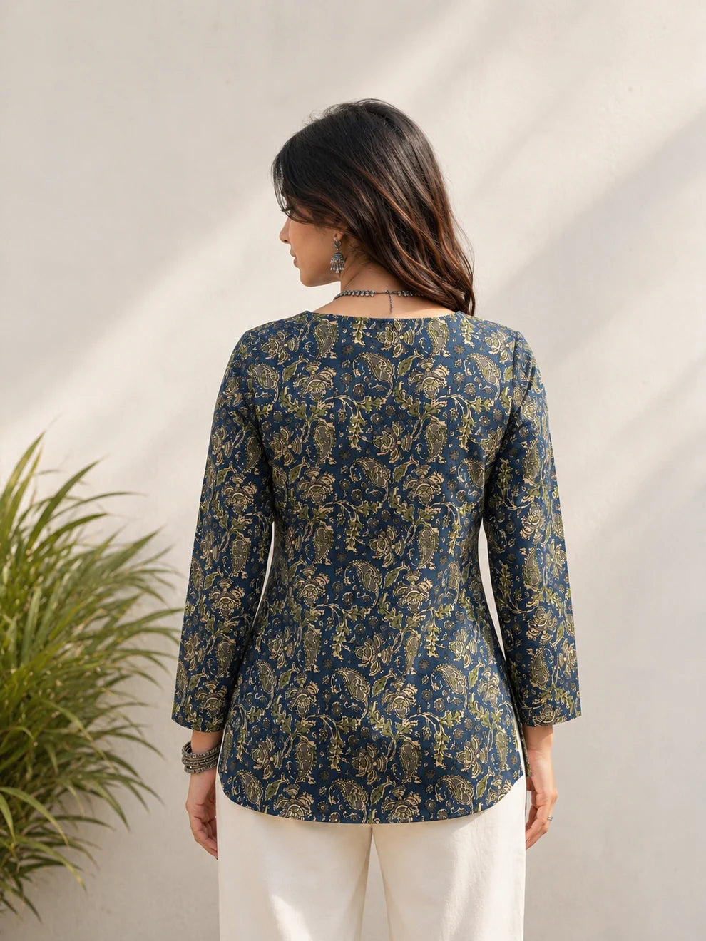 Teal Blue Green Paisley Print Short Kurti