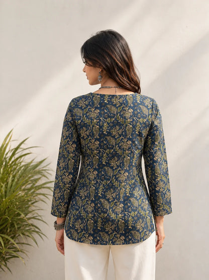 Teal Blue Green Paisley Print Short Kurti