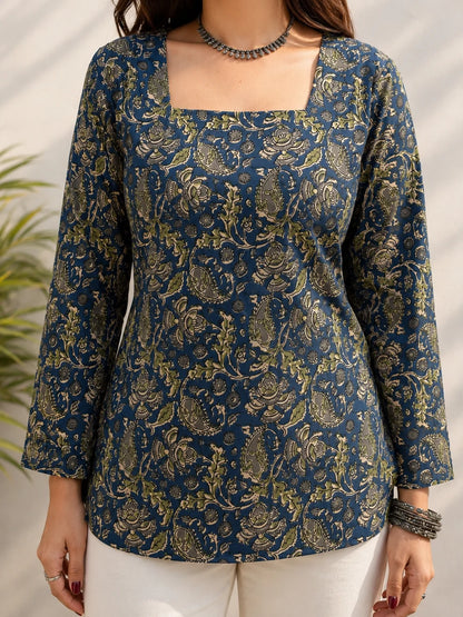 Teal Blue Green Paisley Print Short Kurti