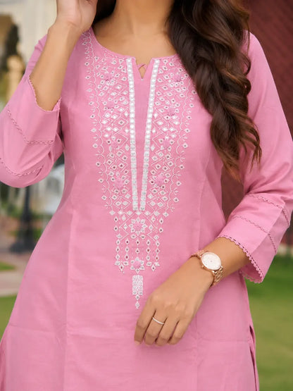Light Pink Cotton Embroidered Co-ord Set