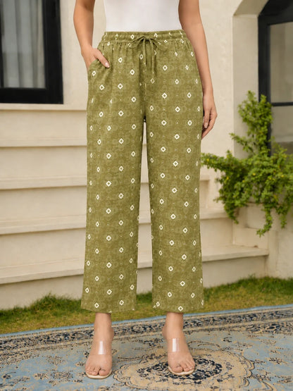 Olive Green Cotton Printed Suit Set