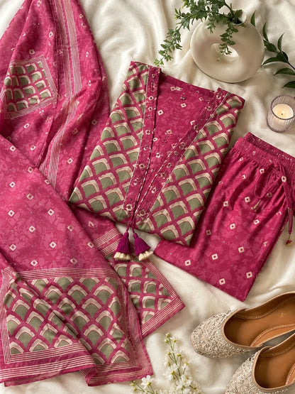 Dusty Pink Cotton Printed Suit Set