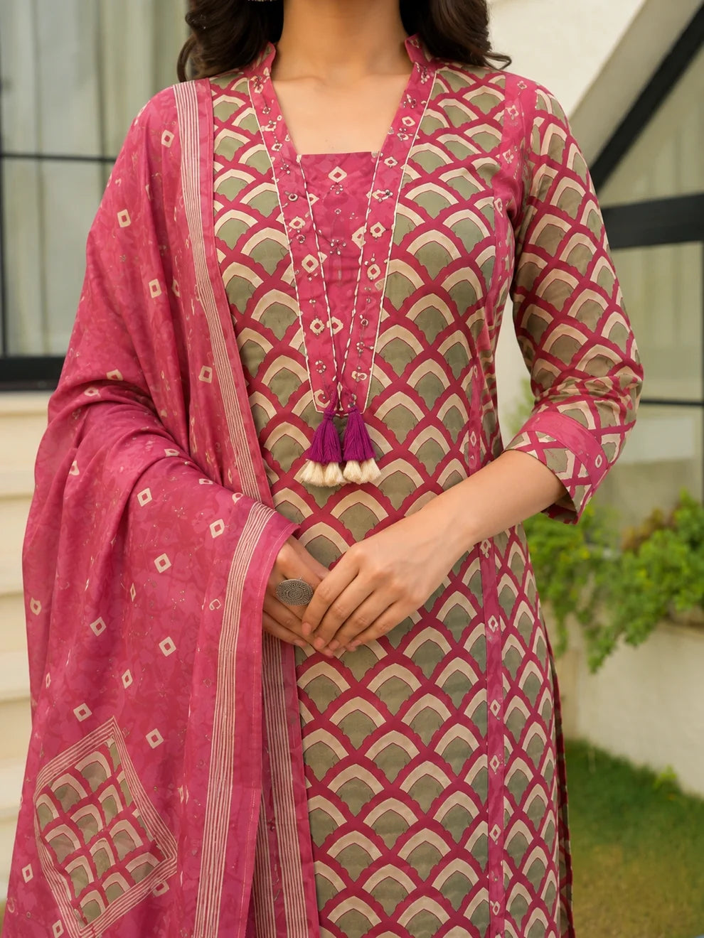 Dusty Pink Cotton Printed Suit Set