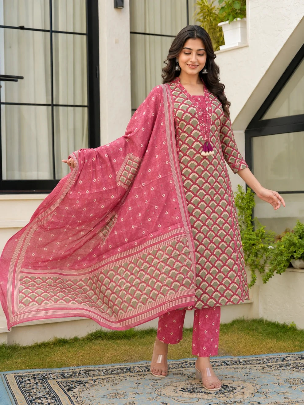 Dusty Pink Cotton Printed Suit Set