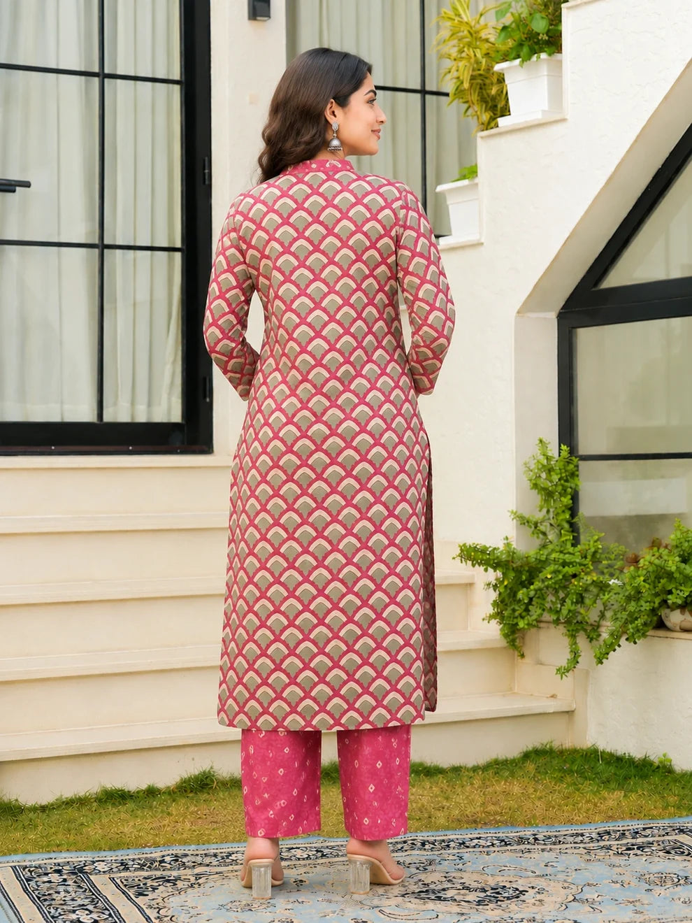 Dusty Pink Cotton Printed Suit Set