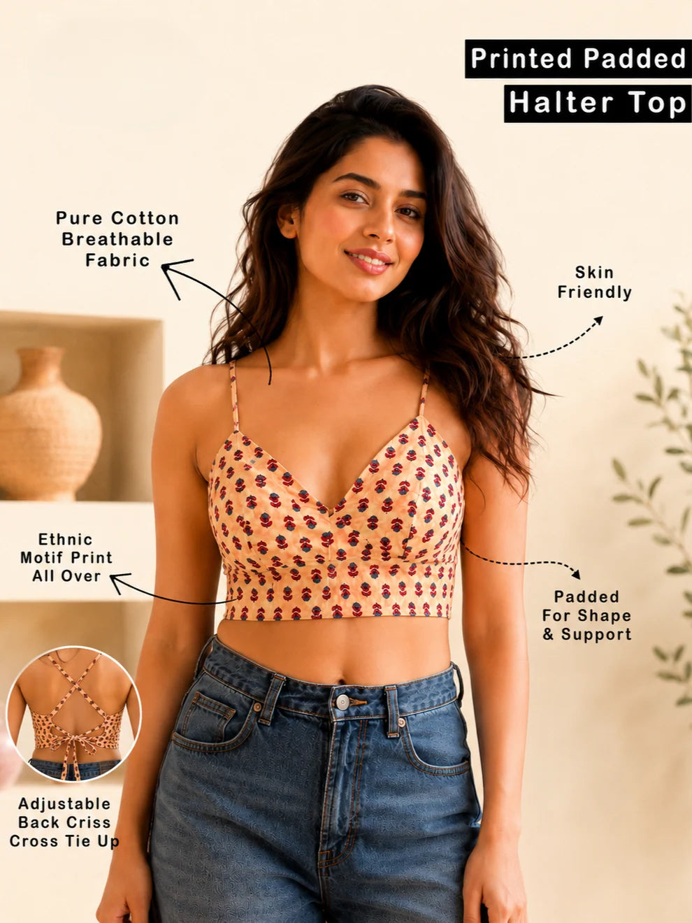 Red Printed Shirt & Bralette Combo