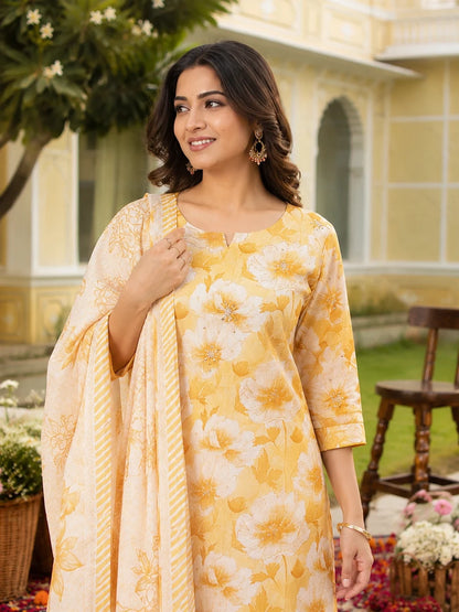 Yellow Cotton Silk Blend Kurta Set