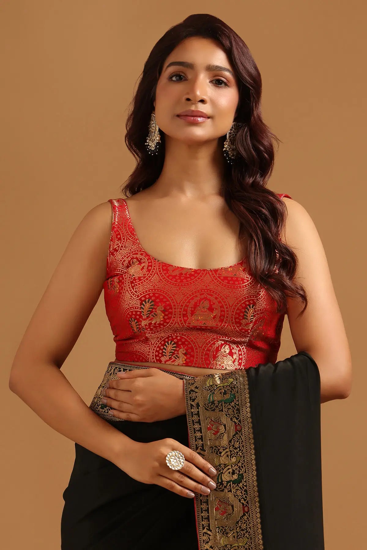 Black Satin Ethnic Motifs Zari Woven Saree