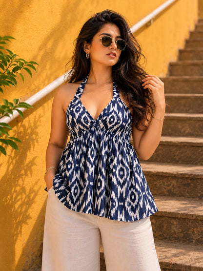 Blue IKat Halter Neck Top